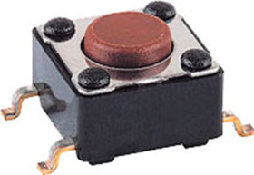 Short-stroke pushbutton, 1 Form A (N/O), 12 V AC/DC, unlit , actuator (brown), 1.6 N, SMD, 1254.1004