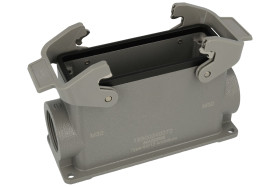 Obudowa złącza; Han B; 19300240272; 24B; metal; na panel; wyjście na dławnicę M32; z 2 klamrami; 2 boczne wyjścia przewodu; szar