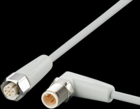 Sensor actuator cable, M12 cable plug, angled, A to M12 cable socket, straight, A, 5 pole/4 pole, 0.3 m, mPPE, gray, 4 A, EVF081