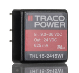 Przetwornica DC-DC, 15W, Uwe 9→ 36 V DC, Uwy 24V dc, Iwy 625mA, TRACOPOWER