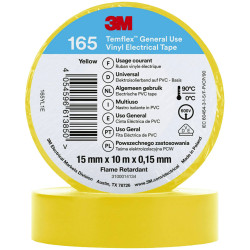 3M 165YL1E Temflex&#x2122; 165 Electrical Tape Yellow 10 m x 15 mm 1 pc