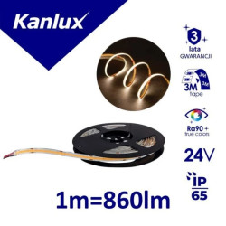 Taśma LED 24V LCOB 10W/M 24 IP65-WW 860lm/m 3000K Ra90 IP65 rolka 5mb 3 lata Gwarancji 33352