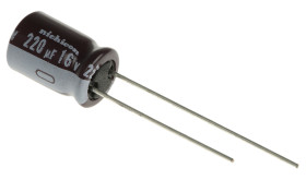 Kondensator 220μF 16V dc Radialny, Otwór przelotowy Nichicon roztaw: 3.5mm 8 (Dia.) x 11.5mm