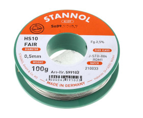 Lut bez ołowiu średnica 0.5mm Stannol 0% Pb temp. topnienia 227°C 100g 0.7% Cu 99.3% Zn