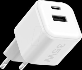 263699 USB charger, 35 W, 1x USB-C (PD), 1x USB-A, GaN, white