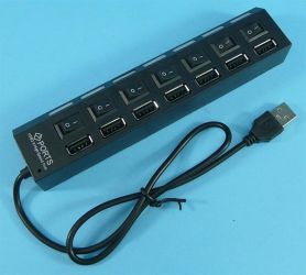 HUB USB 2.0 1-&gt;7 CZARNY