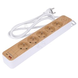 Przedłużacz 1,4m 5x2P+Z +USB drewno