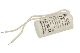 Kondensator; silnikowy (rozruchowy); polipropylenowy; 416170306; 2,5uF; 475V; fi 28x55mm; z przewodami; śruba bez nakrętki; Duca