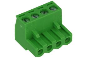 Łączówka; AK950/04-5; 4 tory; R=5,00mm; 17,3mm; 15A; 300V; na przewód; kątowe 90°; otwór kwadratowy; śruba prosta; śrubowy; pion