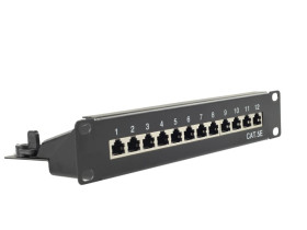 Patch panel RACK 10 cali kat.5e 12p FTP z półką 1U czarny NEKU