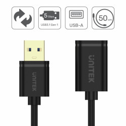 Kabel USB 3.0 Wt.A/Gn.A 0,5m UNITEK Y-C456GBK, Przedłużacz USB