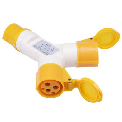 Yellow 2 Way Splitter 16A 110V 2P+E IP44