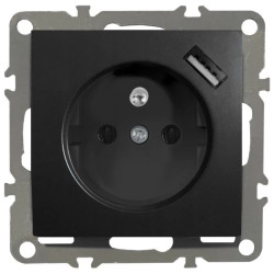 QUADRA Gniazdo z/u +USB czarne matowe