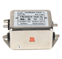 Filtr sieciowy 10A 1-fazowy 330kΩ 115/250 V AC 50/60Hz 2*5,5 mH RS PRO Montaż w obudowie