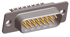Złącze D-Sub 15-pinowe Męski Proste Montaż na panelu raster 2.74mm Złoto na palladzie na niklu