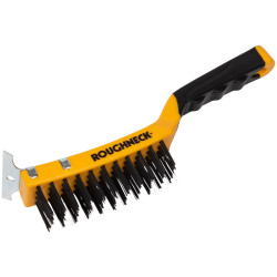 Roughneck 52-042 Carbon Steel Wire Brush Soft Grip &#x2B; Scraper 300mm (12in) 4 Row