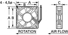 AC axial fan, 240 V, 80 x 80 x 25 mm, 28.8 m³/h, 30 dB, ball bearing, TRACO POWER A08 T30 HWB