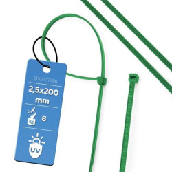 Opaska kablowa opaska zaciskowa bezhalogenowa 2,5x200 Zielona UV Opk. 100 szt. EDO777786 EDO