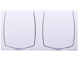 MADERA Gniazdo hermetyczne podwójne z/u IP44 z przesłonami klapka biała GNH-2NZP/00/w