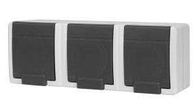 Aquant 2K Gniazdo Natynkowe Potrójne Z Uziemieniem 3X2p+Z Ip55 Szary 5043-10