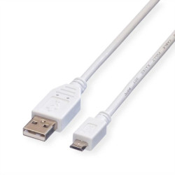 VALUE USB 2.0 Kabel, USB A Male - Micro USB B Male, wit, 0,8 m