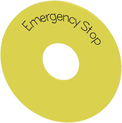 Etykieta podkładkowa żółta 75mm do otworu 22mm z inskrypcją /EMERGENCY STOP/ SIRIUS ACT 3SU1900-0BB31-0DA0