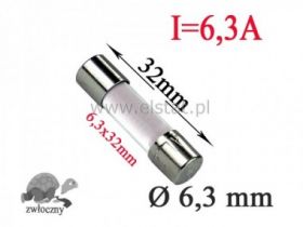 6,3A bezp. powolny+ piasek szklany 6,3x32mm