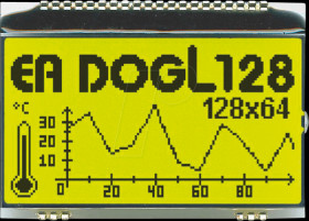 EA DOGL128E-6 LCD graphic module, 60.8 x 32.9 mm, yellow / green