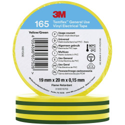 3M 165YG5E Temflex&#x2122; 165 Electrical Tape Green-yellow 20 m x 19 mm 1 pc