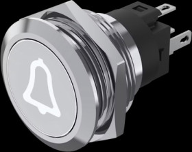 Vandal-proof pushbutton, silver, illuminated  (white), mounting Ø 19 mm, IP65/IP67, 82-6151.1A54.B005