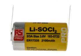Bateria 2/3 A 3.6V 2/3 A 2.1Ah RS PRO Lit-chlorek tionylu Etykiety