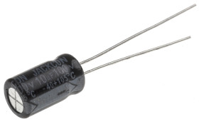 Kondensator 10μF 100V dc Radialny, Otwór przelotowy RS PRO roztaw: 2.5mm 6.3 (Dia.) x 11mm