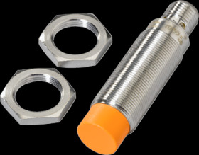 Inductive sensor, brass white bronze-coated, flush mounting M18, not flush, 1 Form A (N/O), 140 V (DC), 200 mA, IGS002