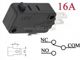 Przełącznik krańcowy bez dźwigni 16A 250V; 4,8mm