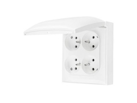SIMON AQUACLICK Gniazdo poczwórne z uziemieniem klapka w kolorze z przesłonami zaciski śrubowe IP44 biały ACGZ4Z/11 KONTAKT SIMO