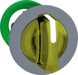 Toggle switch, 3 positions, illuminable, latching, waistband round, yellow, front ring gray, 45°, mounting Ø 30.5 mm, ZB5FK1383C