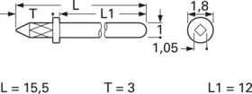 Plug pin 1.0 mm for PCBs, 15.5 mm long, nickel-plated