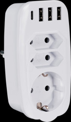 NV81L Socket adapter, 3-way, 3x USB-A, 1x USB-C, white