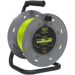 Sealey BCR25G 25m Cable Reel with Thermal Trip 4 x 230V - Hi-Vis Green