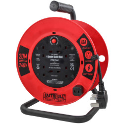 Faithfull Power Plus XP03-E1 Open Cable Reel 240V 20m 13A 4 Socket 1.25mm Cable
