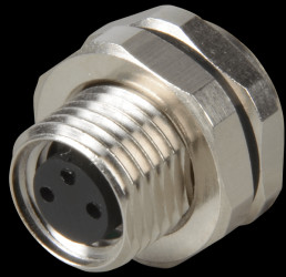 48977 M8 connector, 3-pin, PCB, rear wall mounting