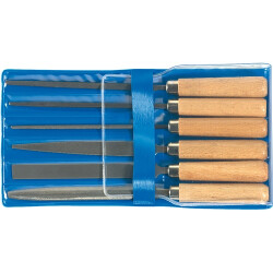 File kit, 6 pieces with a wooden handle, in a case, different, special steel, L 100 mm, B1190000