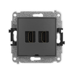 ICON Mechanizm gniazda podwójnego HDMI 2.1, 8K, bez pola opisowego grafitowy mat 28IHDMIBO-6