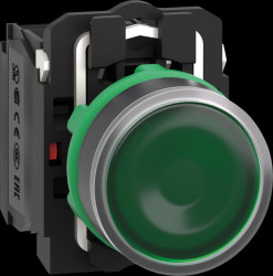 XB5AW33B5 Illuminated pushbutton, Harmony XB5, plastic, green, 22 mm, 1 NO