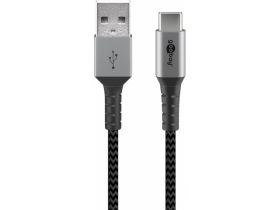 Kabel tekstylny USB-C ™ / USB-A z metalowymi wtyczkami 0,5m Goobay