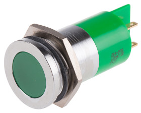 Lampka kontrolna do montażu panelowego 12V ac/dc, zielona 22mm LED Chrom Końcówka lutownicza RS PRO