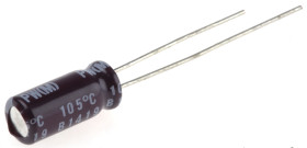 Kondensator 10μF 16V dc Radialny, Otwór przelotowy Nichicon roztaw: 2mm 5 (Dia.) x 11mm