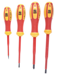 Zestaw wkrętaków RS PRO Phillips, płaska 4 szt. długość całkowita 200 mm (płaski), 210 mm (Phillips), 225 mm (płaski)