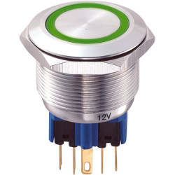 GQ25-11E/G/12V 25mm IP65 Vandal Resistant Switch DPST, On-On, Green LED