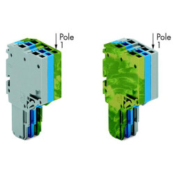 WAGO 2020-203/000-038 3-way 2-cond F Plug w Gnd Base Blue Grn-ylw